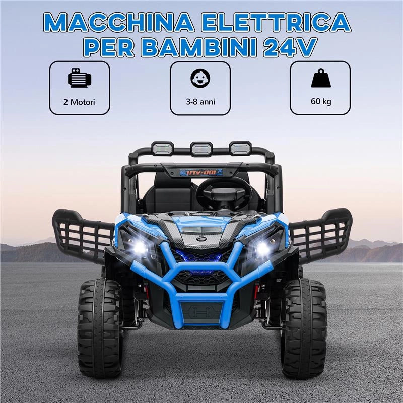 MACCHINA ELETTRICA PER BAMBINI 24V A 2 POSTI CON TELECOMANDO E 3 VELOCITÀ ETÀ 3-8 ANNI BLU