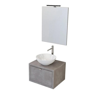 Mobile bagno sospeso 60 cm grigio cemento con lavabo a bacinella e specchio Master