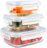 Contenitore a Vetro Rettilineo per Conservazione degli Alimenti con Coperchio - Contenitore a Vetro Spazievitore per Conservazione degli Alimenti per Microonde e Congelatore - Set di 3 Scatole per Pranzo con Coperchio per Microonde con Coperchio