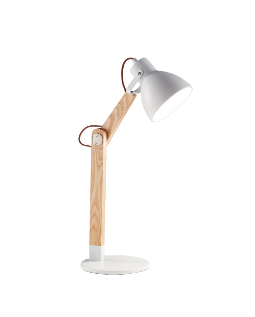 Lampada da Tavolo Sveva in Metallo e Legno Bianco/Frassino, Attacco E27, Design Elegante, Ideale per Illuminazione d'Interni, 230V, Classe II