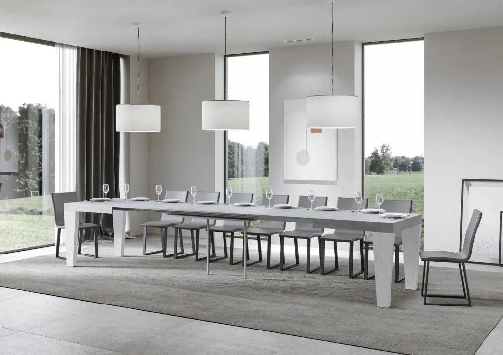 Tavolo Allungabile 160/420x90x77 cm Spimbo Mix  piano Cemento gambe Bianco Frassino