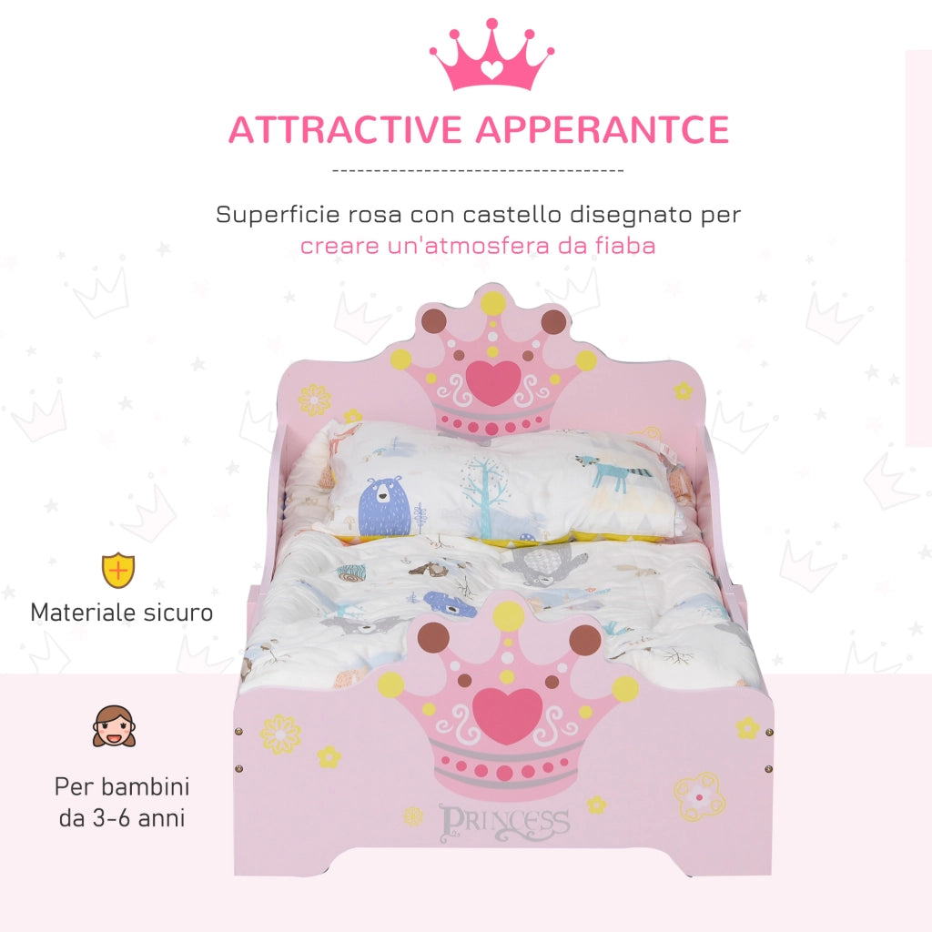 EasyComfort Letto per Bambini con Bordi Rialzati e 6 Gambe in Legno per Cameretta, Lettino per Bimbi da 3-6 Anni, 143x73x60cm, Rosa