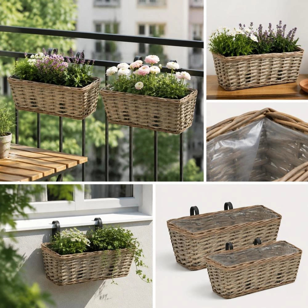 Balcony Flower Pots 2 Pcs. Willow With PE Lining 40 Cm