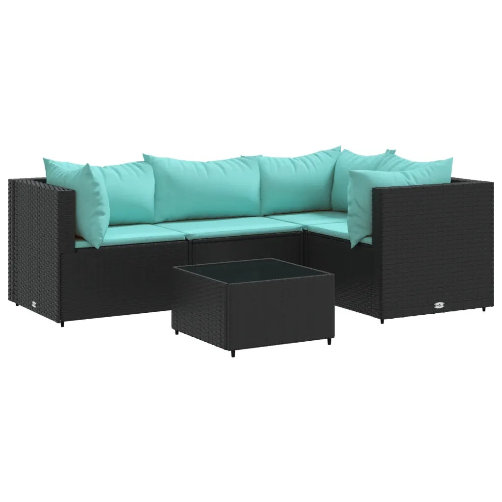 Set Divani da Giardino 5 pz | Set Salotto da Giardino con Cuscini Nero in Polyrattan
