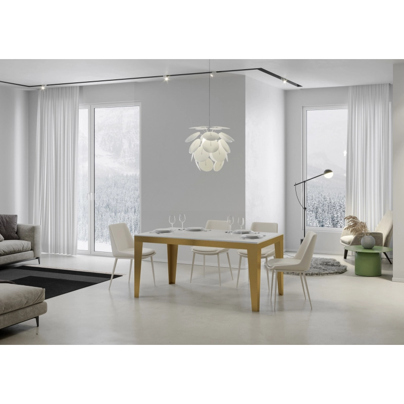 Tavolo allungabile 90x120/224 cm Flame Evolution telaio Oro - Bianco Frassino