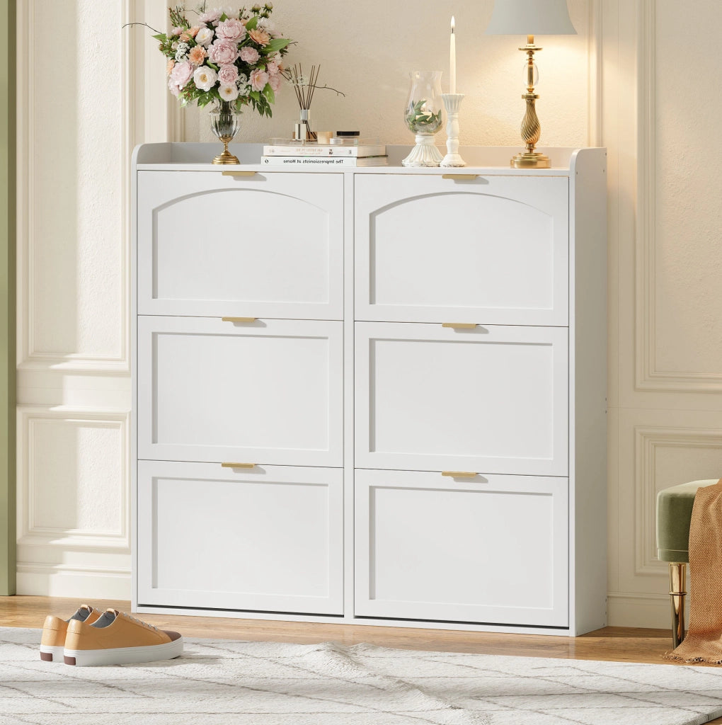 Scarpiera chiusa con 6 ante a ribalta; 120x23x118 cm; MDF e truciolare; bianca