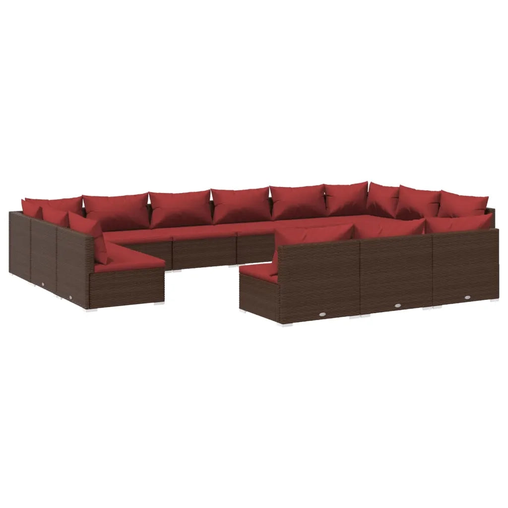 Set Divani da Giardino 13 pz con Cuscini in Polyrattan Marrone 3102155