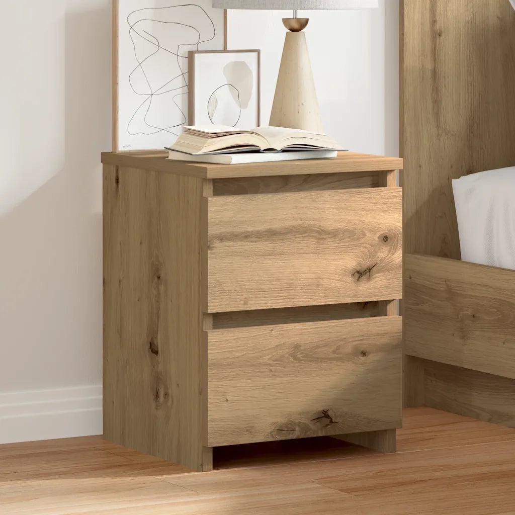 Comodini 2pz-Set di 2 Tavolino da notte Rovere Artigianale 30x30x40cm in Legno Multistrato