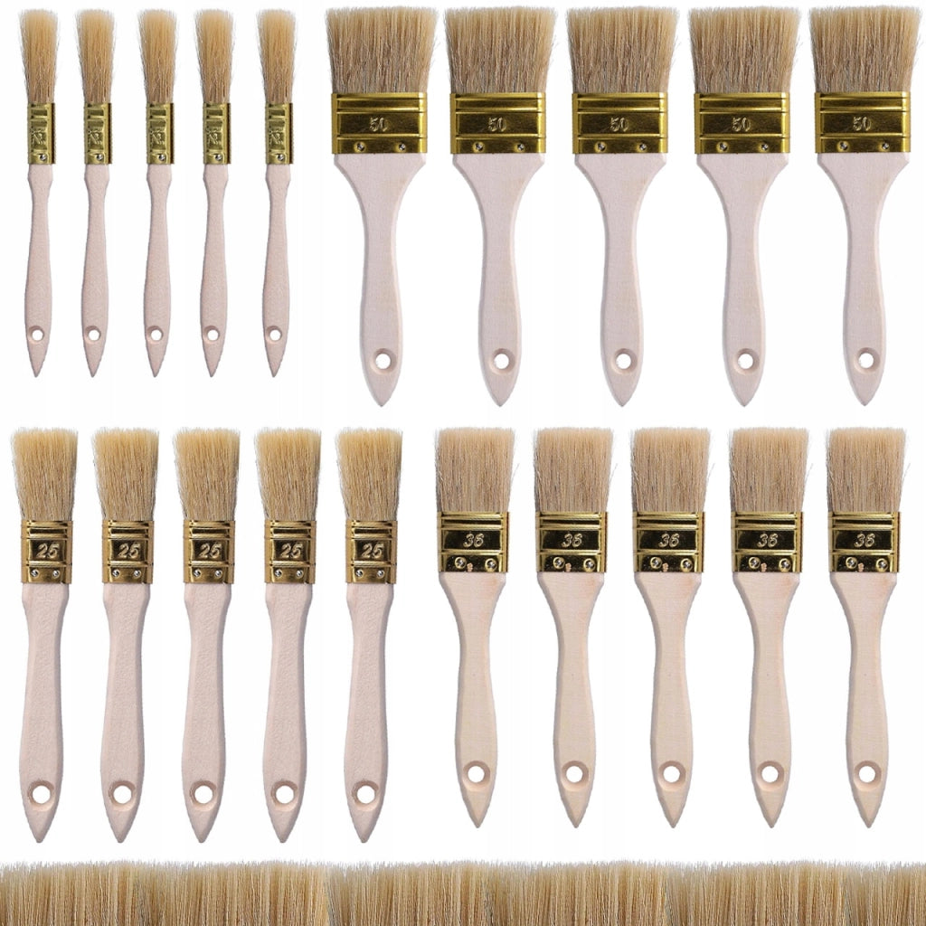 Set di Pennelli Piatto 20 Pezzi + 2 Nastri Adesivi Blu 40 mm – Set per Pittura di Precisione | Manici in Legno