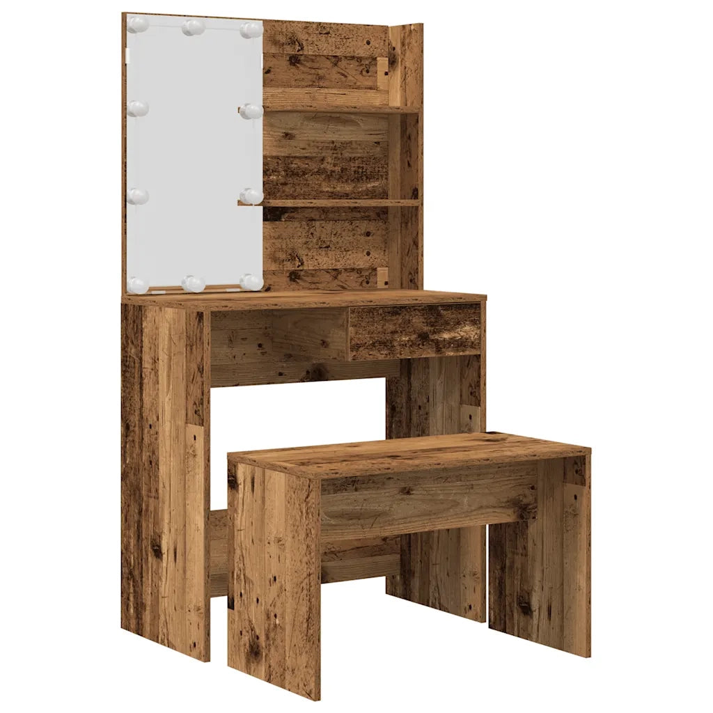 vidaXL Set Tavolo da Toeletta con LED Legno Antico Legno Multistrato