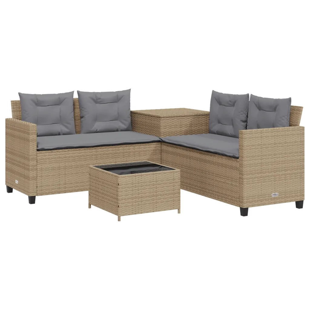 Divano da Giardino con Tavolo e Cuscini a L-Sofa da Giardino-Divano da esterno Beige in Polyrattan 851973