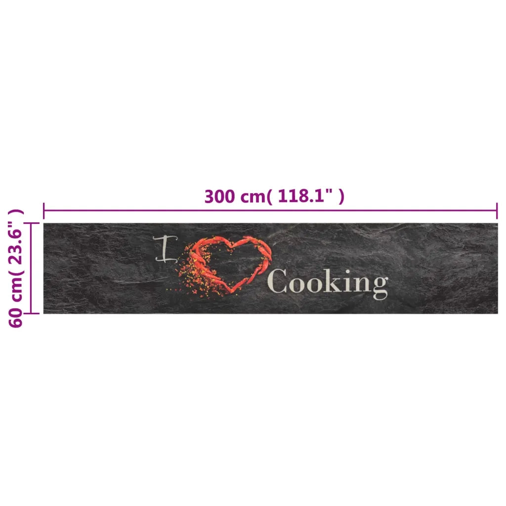 Tappeto da Cucina Lavabile Nero Cucinare 60x300 cm Velluto 136551