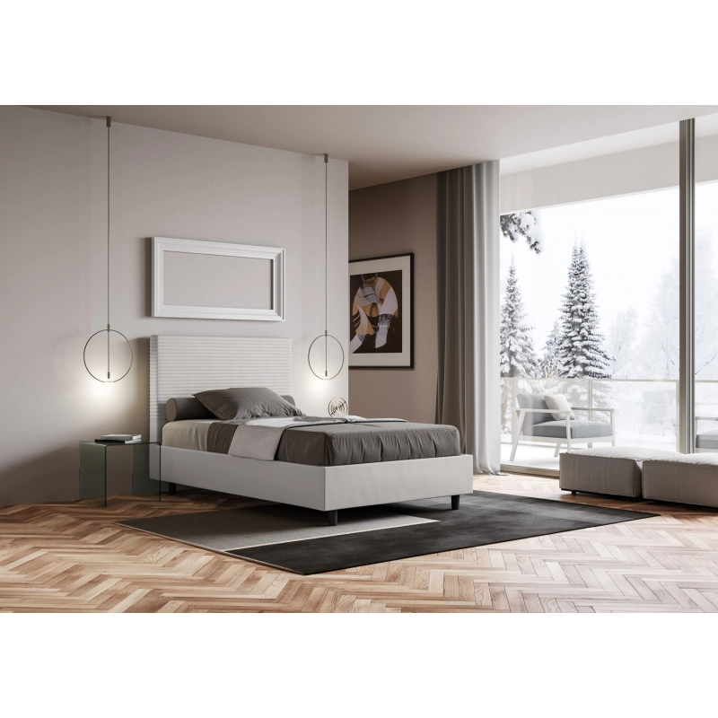 Letto imbottito 1 piazza e mezza 120x200 cm Focus - Bianco,Similpelle,Con rete
