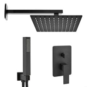 Set doccia soffione quadrato 30cm in acciaio inox braccio 30cm miscelatore a due vie e doccino completo nero opaco Kubo