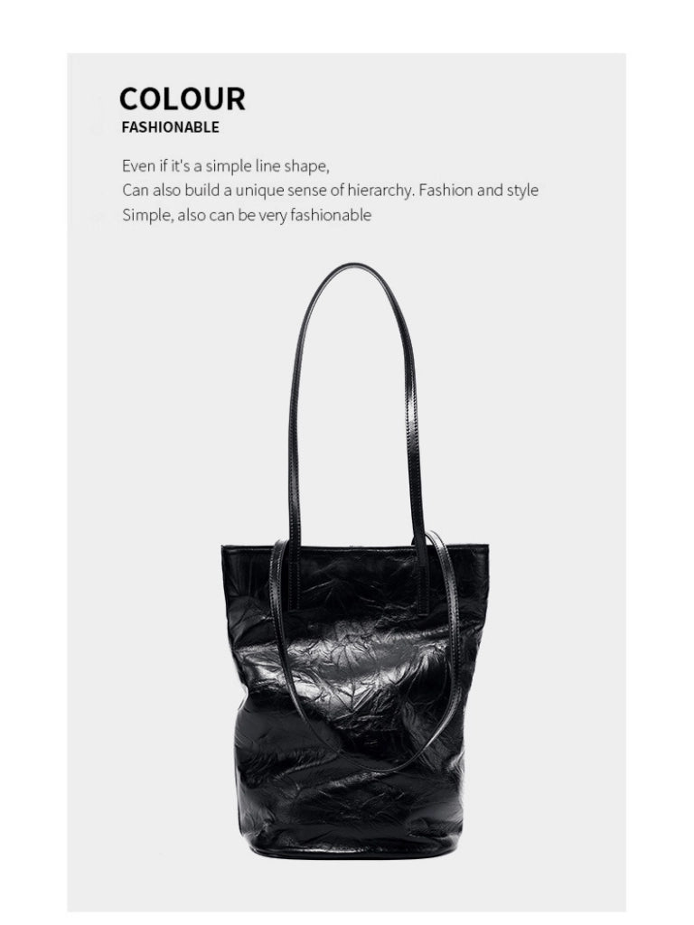 Borsa a secchiello da donna in pelle di vacchetta, grande capacit¨¤, stile retr¨°, borsa a tracolla nera