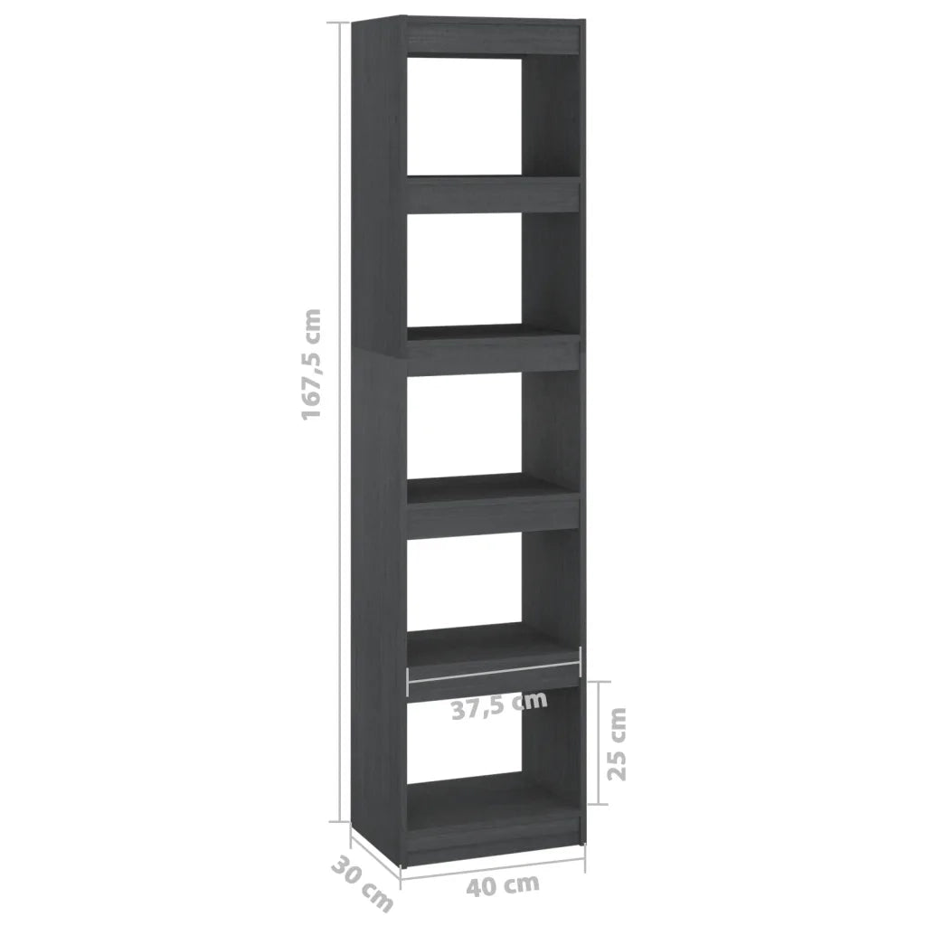 Libreria Divisorio-Scaffale per Libri-Mobile di Stoccaggio Grigio 40x30x167,5 cm in Massello di Pino