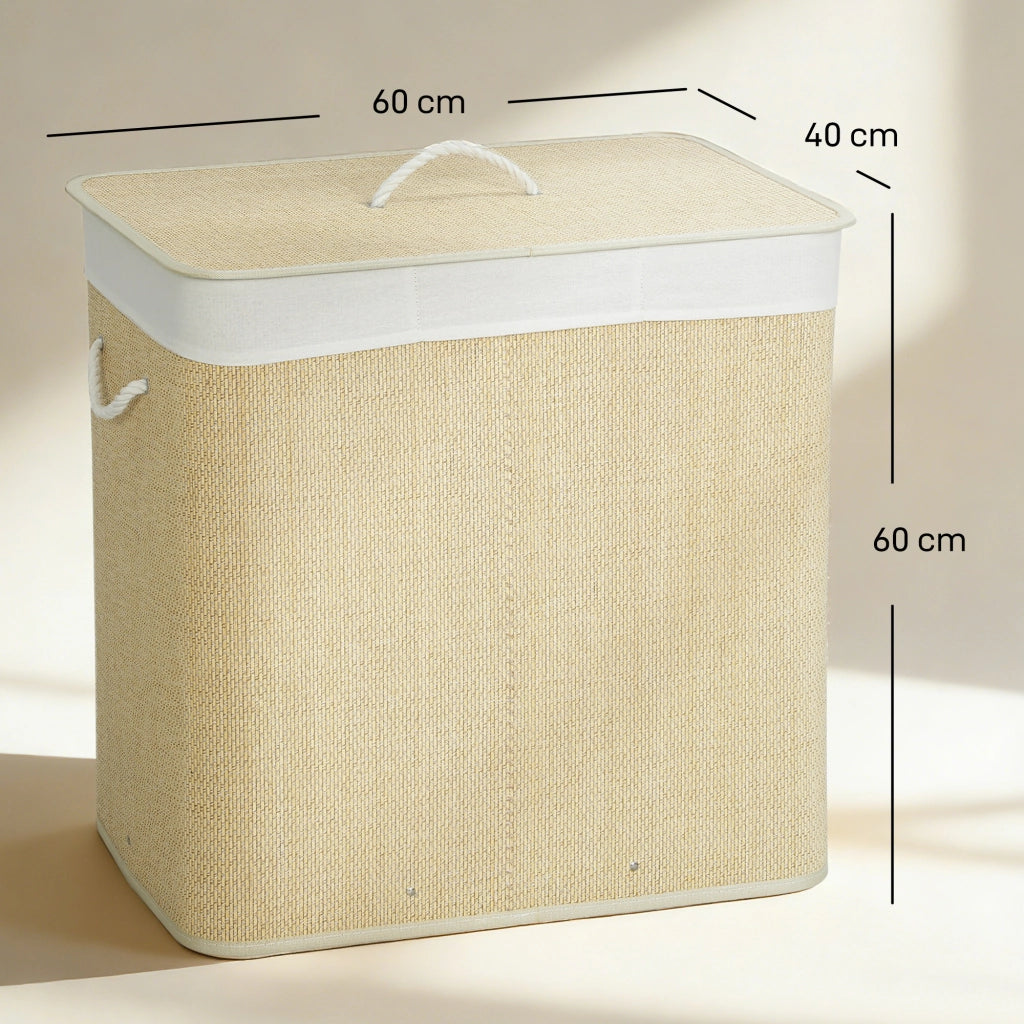 Cestino per Biancheria in Bamb¨´ con 3 Scomparti ¨C Zephmum ¨C 60x40x60 cm Crema