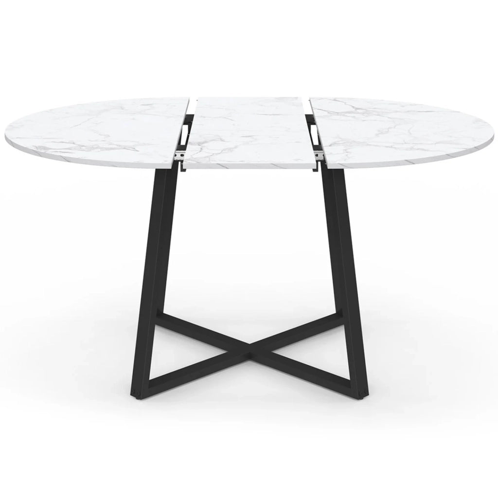 IDMarket - Tavolo da pranzo rotondo allungabile SELMA 4-8 persone piano in marmo bianco e nero ALASKA 110 - 150 cm