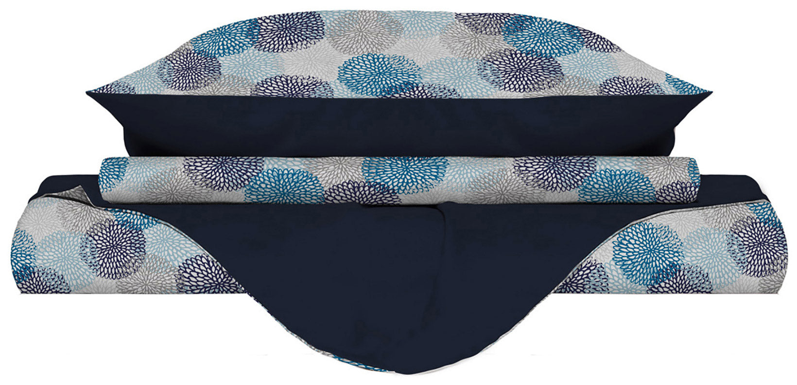 Copripiumino Matrimoniale Double Face con Federe Stampato Soffioni Blu