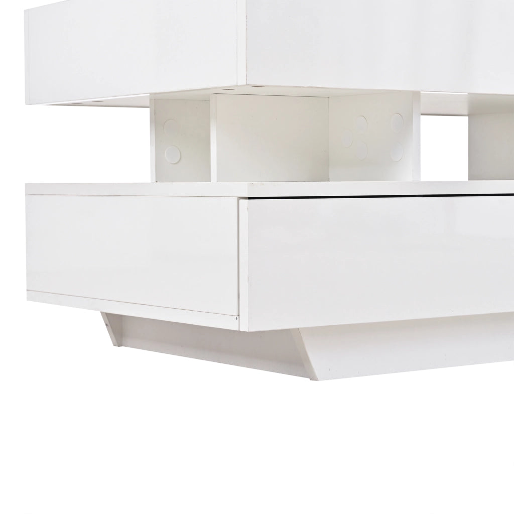 Tavolino basso sollevabile con LED, 2 cassetti e vani contenitore, per soggiorno, in truciolare, bianco 100 × 50 × 45 cm