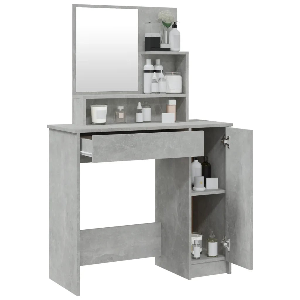 Toeletta con Specchio-Com¨°-Tavolo da trucco Grigio Cemento 86,5x35x136 cm
