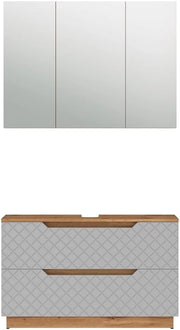 Set di mobili da bagno Lotta, Rovere/grigio con struttura in piastrelle, 2 parti
