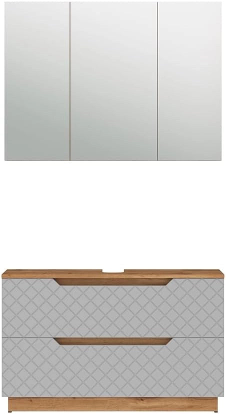 Set di mobili da bagno Lotta, Rovere/grigio con struttura in piastrelle, 2 parti