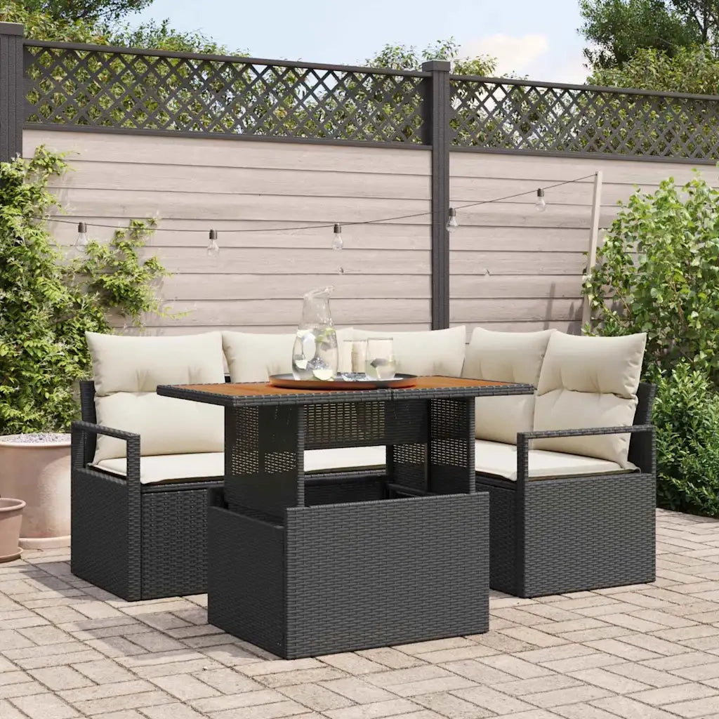 Set da Pranzo per Giardino con cuscino 5 pcs Nero e Crema