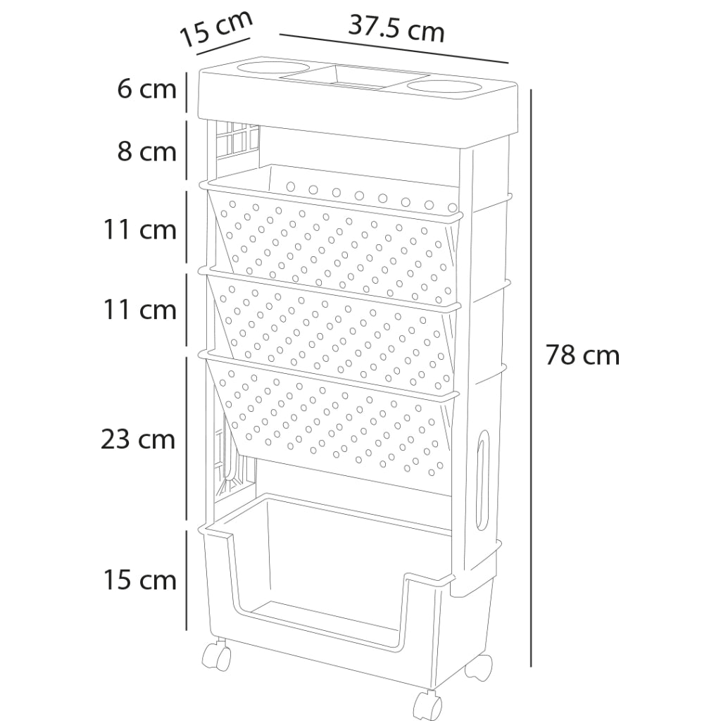Carrello Portadocumenti 4 Ruote Scaffale Libreria Bianco Salvaspazio 5 Ripiani