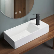 ZMH Lavabo da appoggio rettangolare in ceramica 40x22x10cm bianco lucido