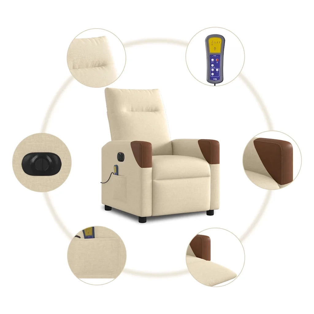 vidaXL Poltrona Reclinabile Massaggiante Elettrica Crema in Tessuto