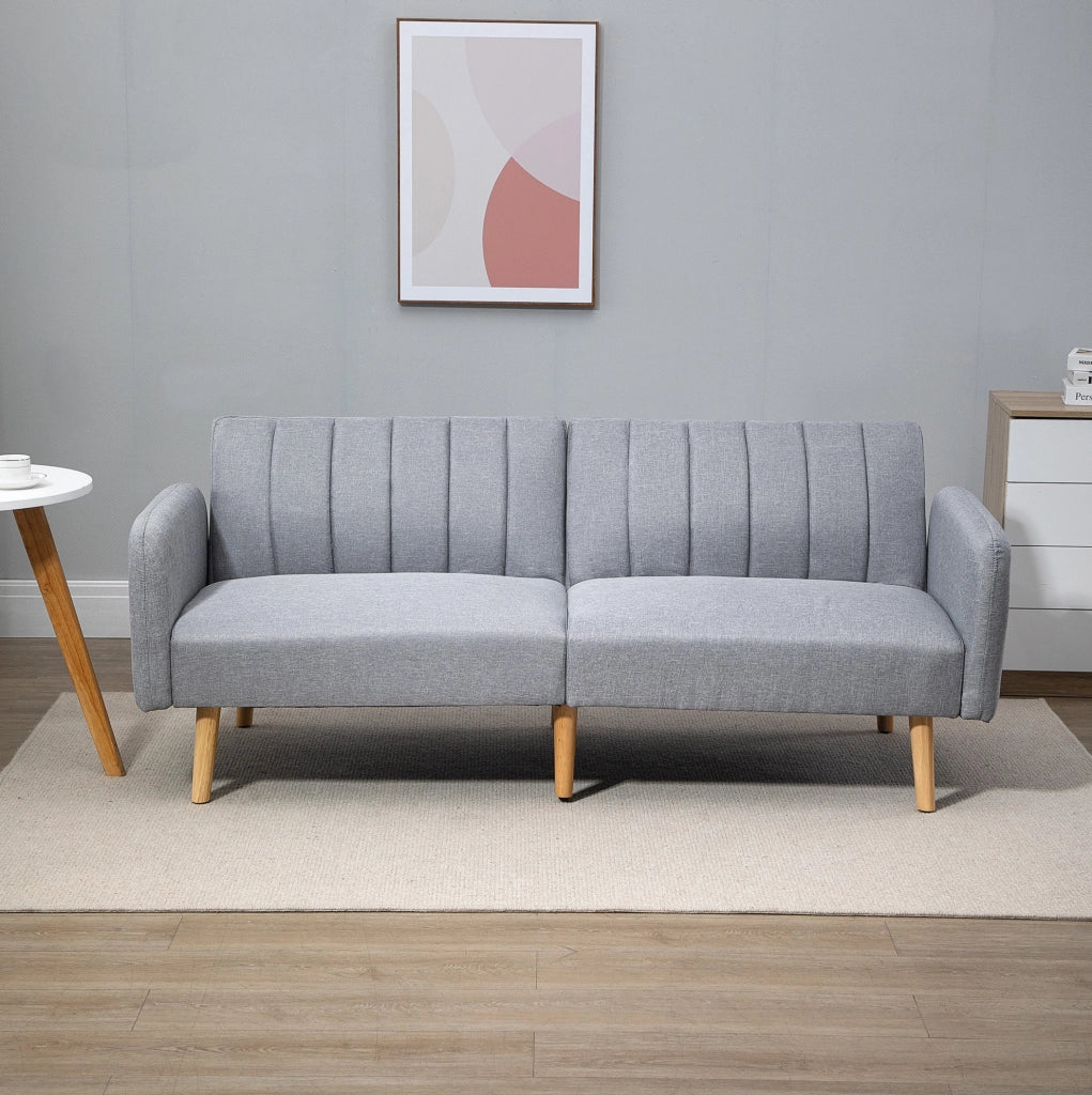 Divano letto 2 posti con schienale regolabile e gambe in legno, 173x75x73 cm, grigio