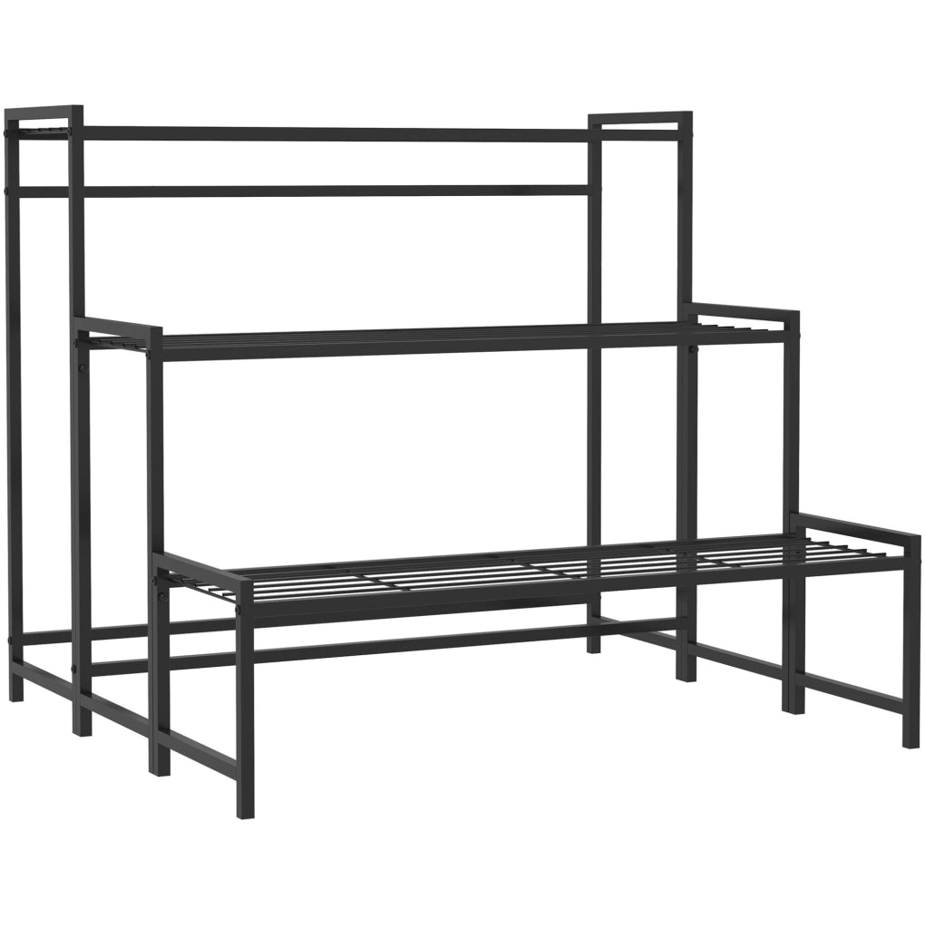 Supporto per Piante a 3 Livelli in Metallo Nero 66 cm per Interni ed Esterni
