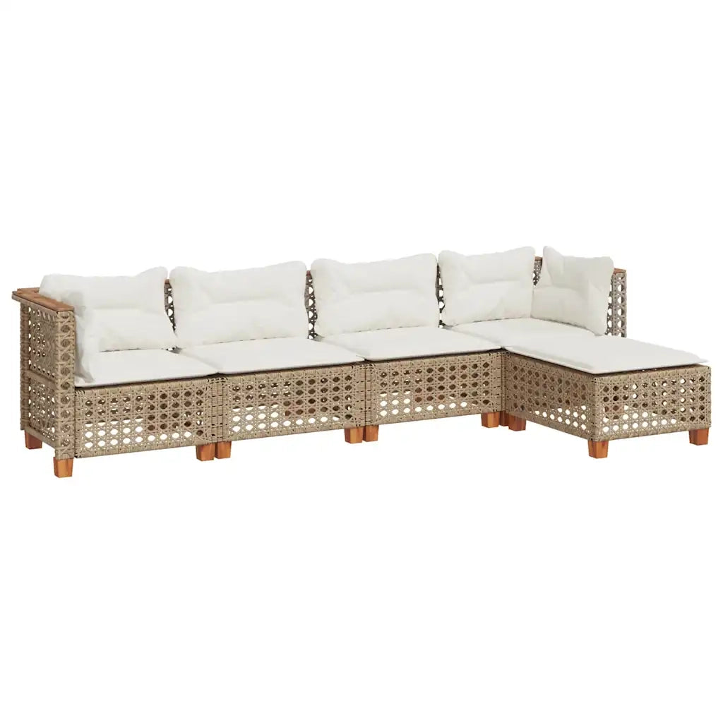 Set Divano da Giardino 5 pz con Cuscini Beige in Polyrattan 3261790