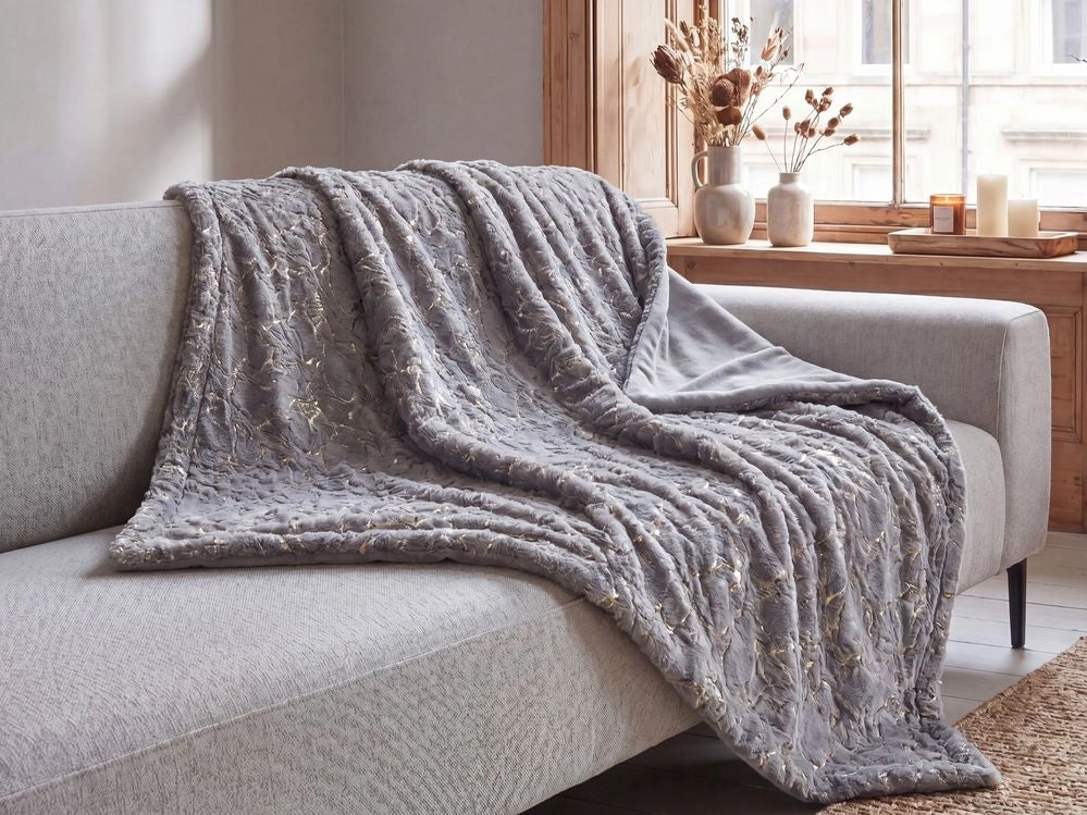 Coperta in poliestere grigio 130 x 180 cm copriletto plaid in marmo dorato motivo soggiorno camera da letto