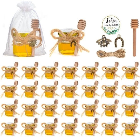 Set di vetrini per miele 30 pezzi - 45 ml - Accessori per apiari/Accessori - Scatole di regalo - Regali DIY - Sigillanti per varie occasioni - Mini vasetti