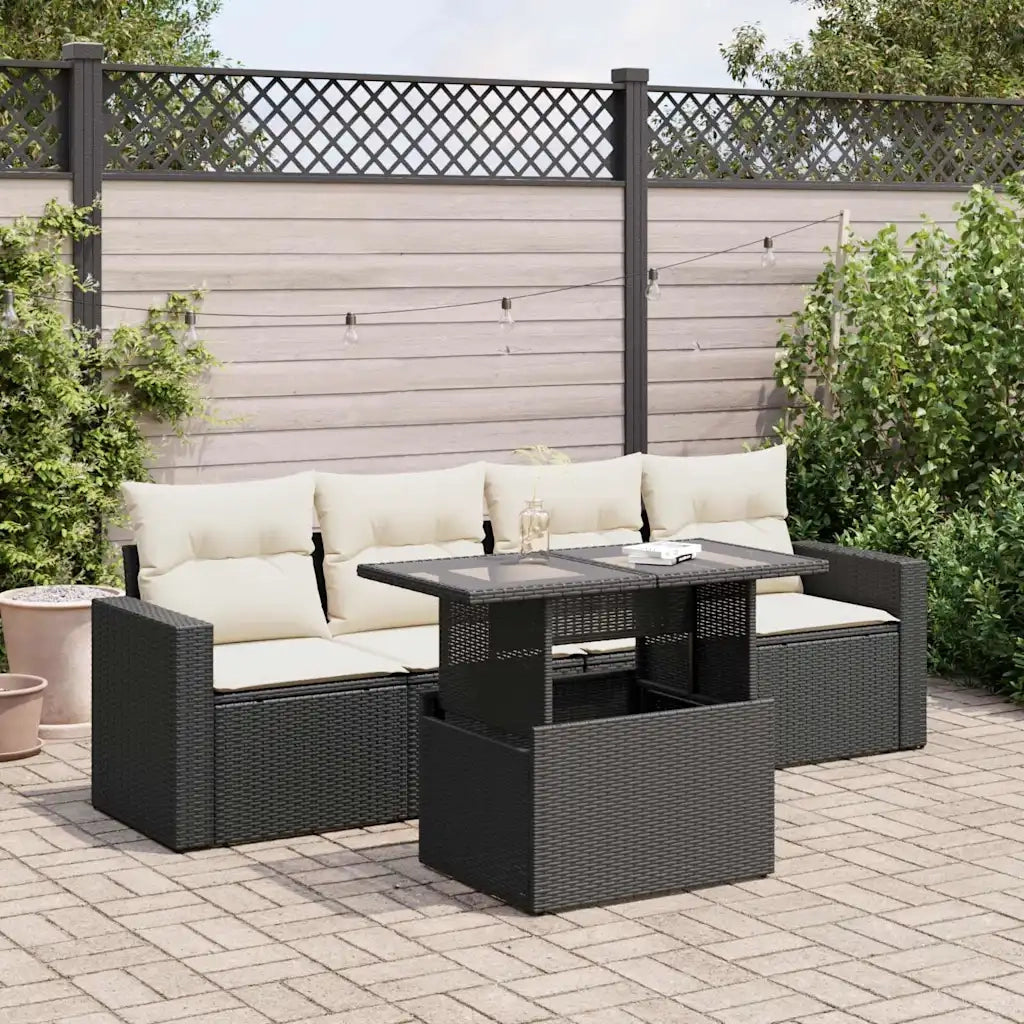 Set Divani da Giardino 5 pz con Cuscini in Polyrattan Nero 3326237