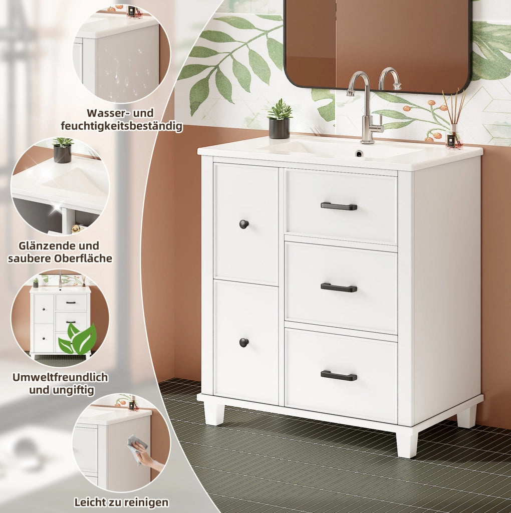 Mobile bagno bianco con lavabo in ceramica e 5 vani