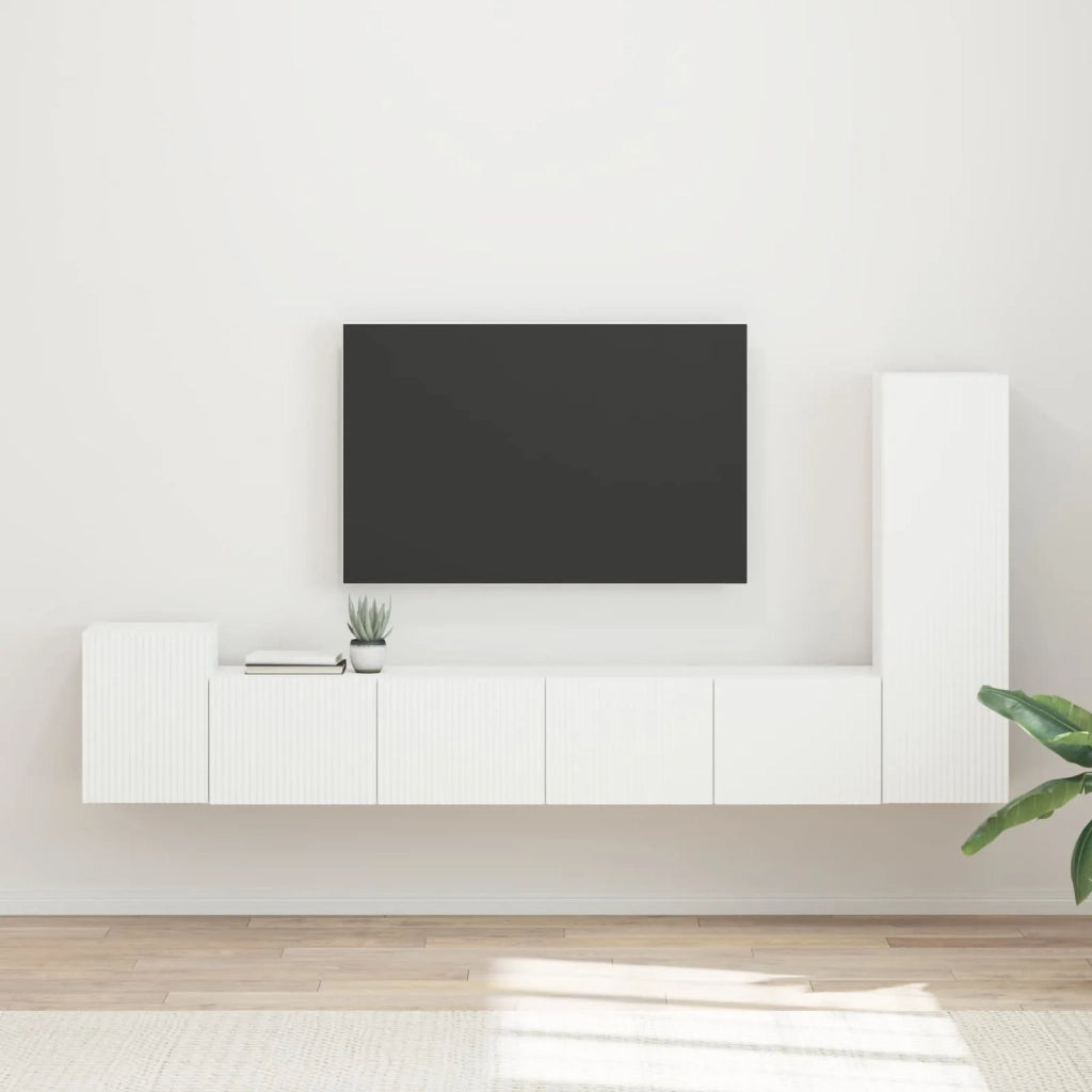Set mobile TV Montaggio a parete 3 pcs Bianco Legno multistrato