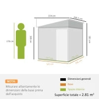 Capanno Attrezzi in Metallo 1.5x2m con Base, Porta Scorrevole e Tetto Inclinato, Bianco