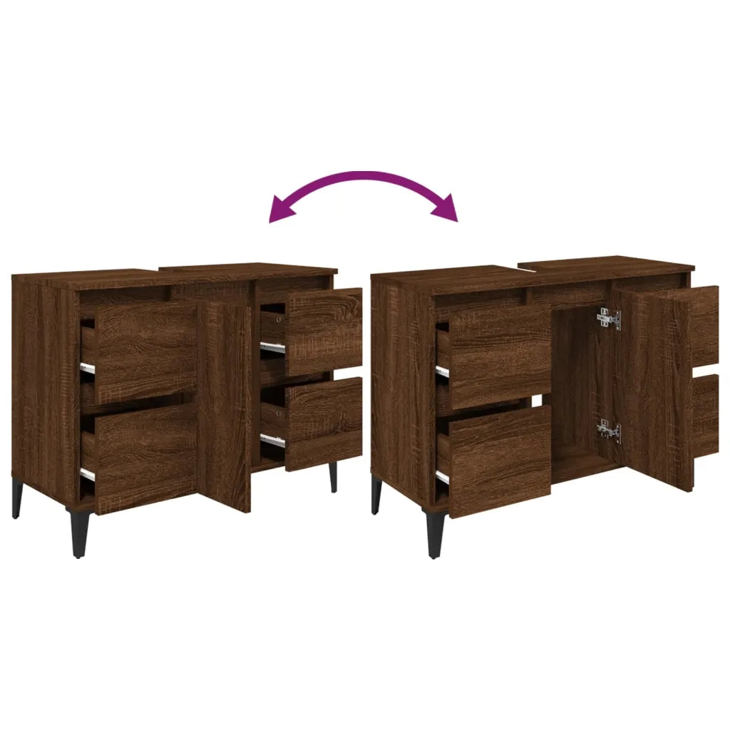 Mobile Lavabo Rovere Marrone 80x33x60 cm in Legno Multistrato 821283