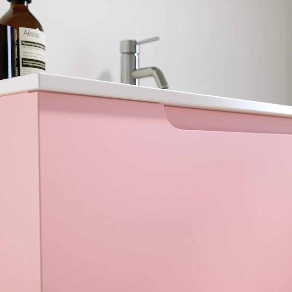 Mobile bagno sospeso 80 cm un cassetto rosa cipria opaco con lavabo | Ardenne