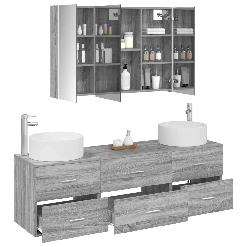 Set di mobili per il bagno 4 pcs Sonoma grigio 3407068
