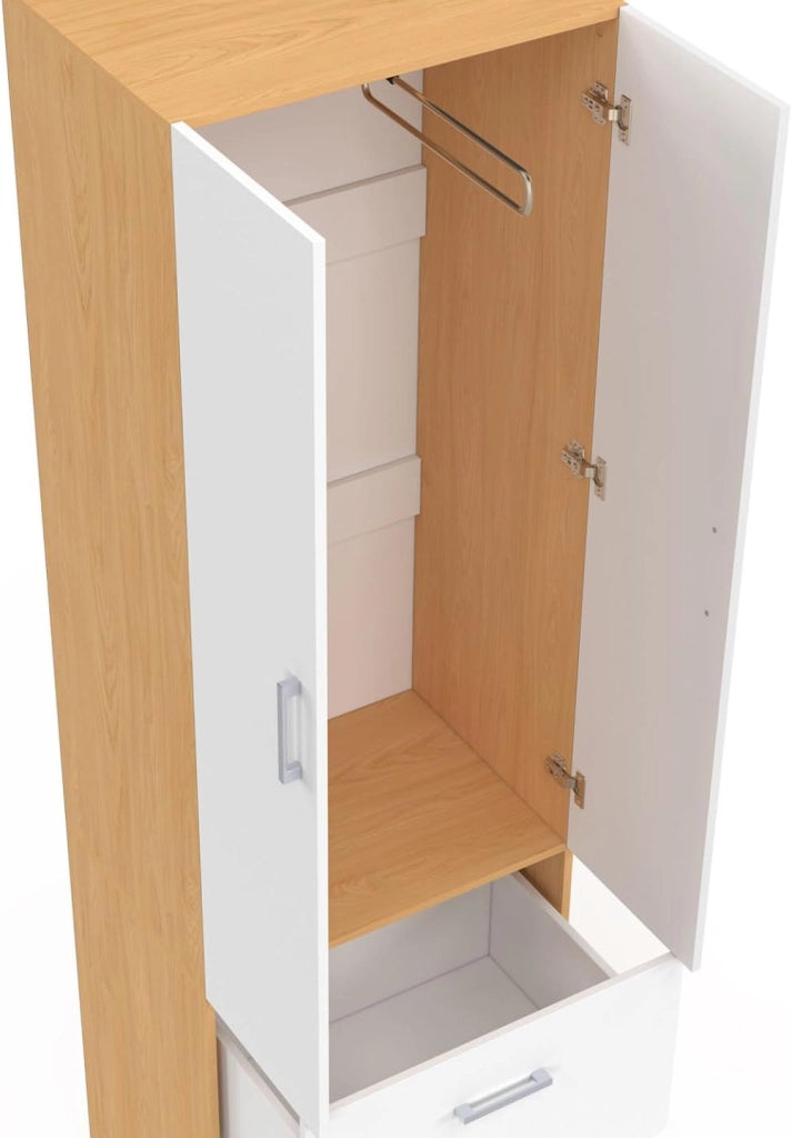 Armadio a 2 ante JULIANA bianco e legno 50 cm Armadio con 2 cassetti