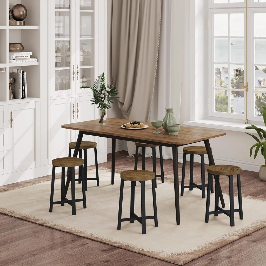 Set di 2 Sedie Sala da Pranzo, Sgabelli da Cucina, Sedile in Legno e Gambe in Metallo, Stile Industriale, Legno Vintage + Nero, BH370hov-2