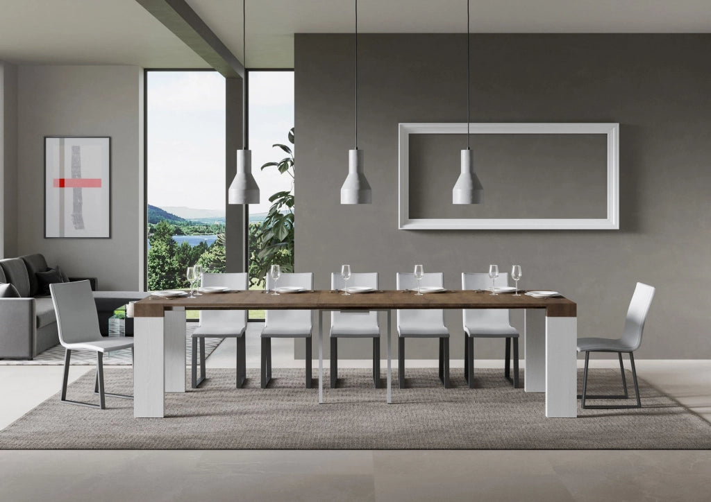 Consolle Allungabile 90-300x40x77 cm in Nobilitato Marrone e Bianco