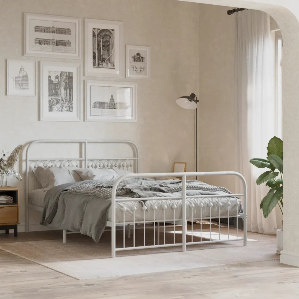 Giroletto con Testiera e Pediera Metallo Bianco 137x190 cm 376666