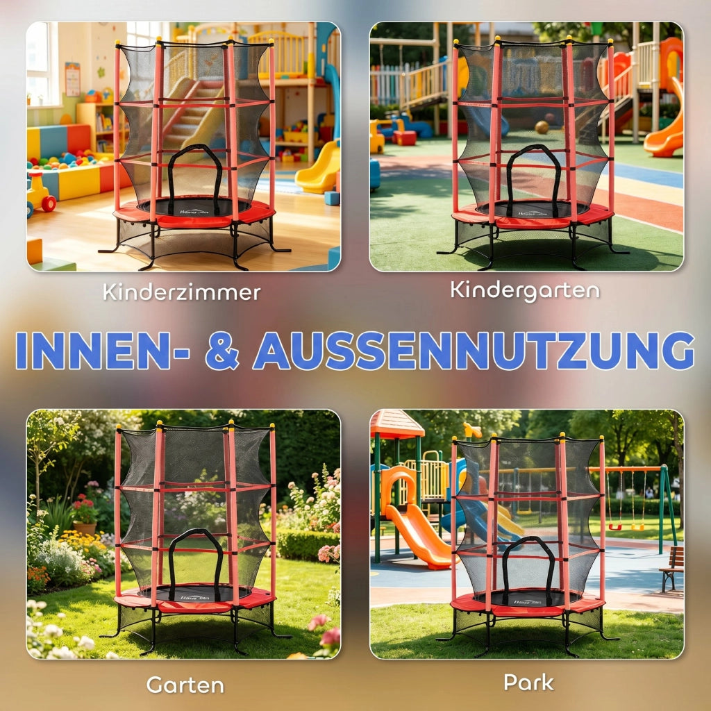 Trampolino per bambini ¨C zephmum ¨C ?163 cm, rete di sicurezza, interno ed esterno, 50 kg, rosso