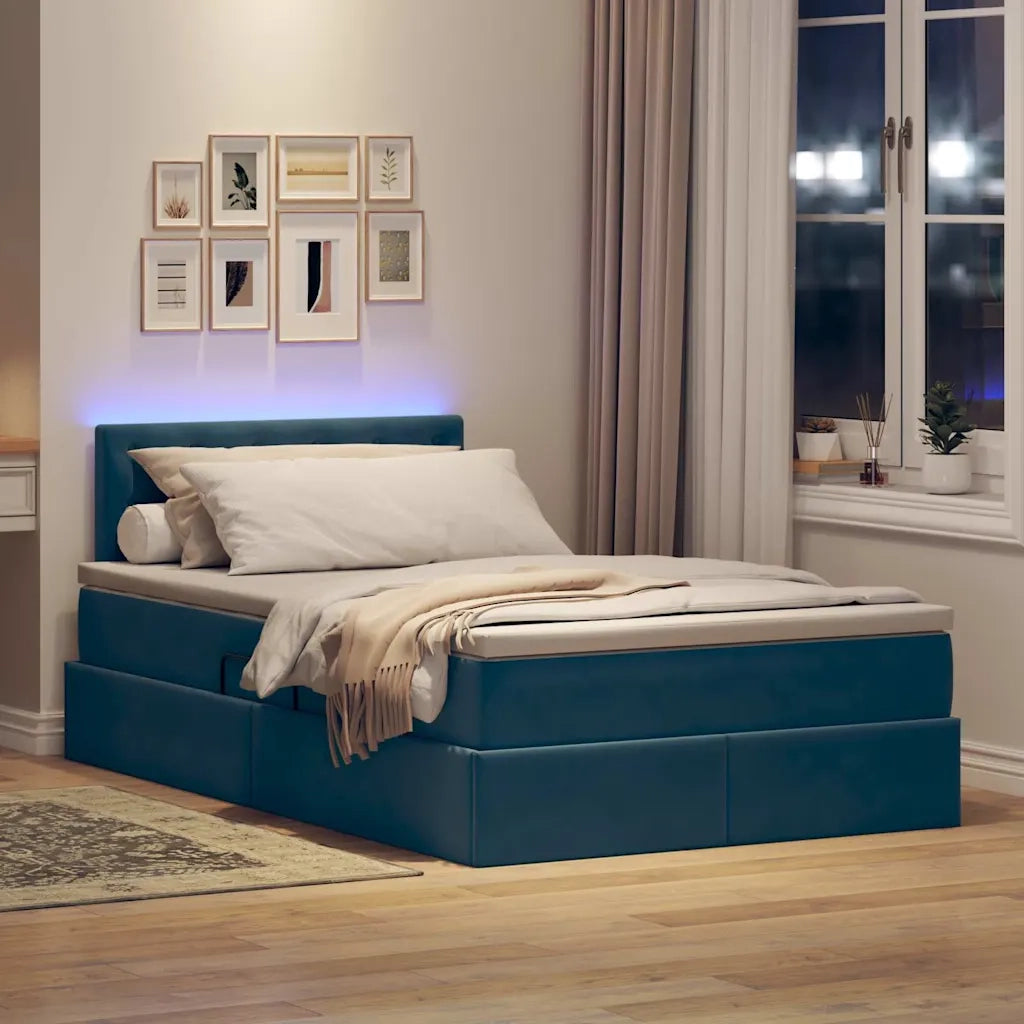 Letto con contenitore e LED Blu Scuro 120 x 200 cm Velluto 3371509