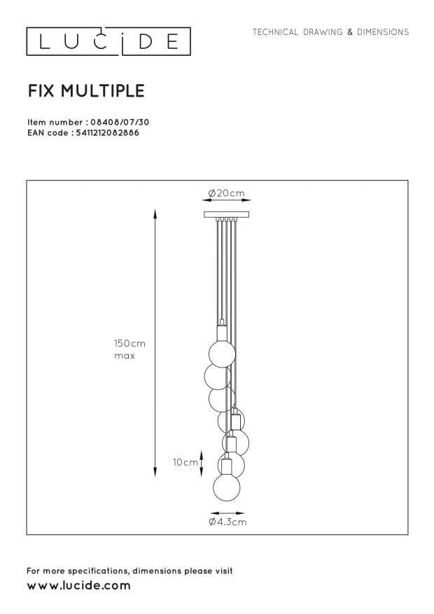 Lampadario Lucide Fix 7xE27 nero metallo 08408/07/30
